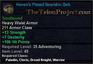 In-game tooltip for Haven's Plated Bearskin Belt
