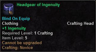 In-game tooltip for Headgear Of Ingenuity