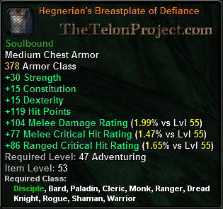 In-game tooltip for Hegnerian's Breastplate Of Defiance