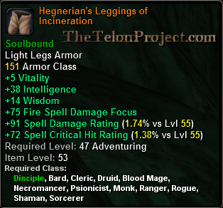 In-game tooltip for Hegnerian's Leggings Of Incineration
