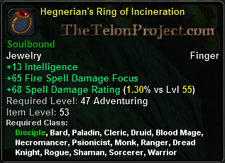 In-game tooltip for Hegnerian's Ring Of Incineration