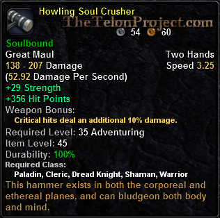 In-game tooltip for Howling Soul Crusher