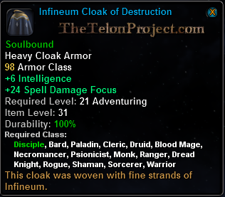 In-game tooltip for Infineum Cloak Of Destruction