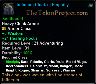 In-game tooltip for Infineum Cloak Of Empathy