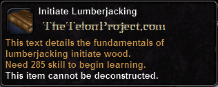 In-game tooltip for Initiate Lumberjacking