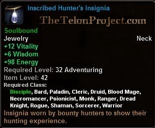 In-game tooltip for Inscribed Hunter's Insignia