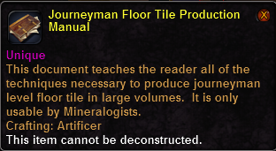 In-game tooltip for Journeyman Floor Tile Production Manual