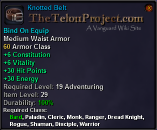 In-game tooltip for Knotted Belt