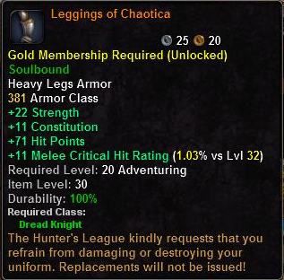 In-game tooltip for Leggings Of Chaotica
