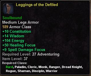 In-game tooltip for Leggings Of The Defiled