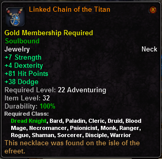 In-game tooltip for Linked Chain Of The Titan
