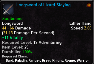 In-game tooltip for Longsword Of Lizard Slaying
