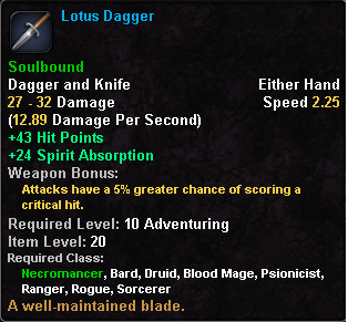 In-game tooltip for Lotus Dagger