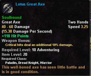 In-game tooltip for Lotus Great Axe