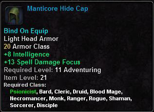 In-game tooltip for Manticore Hide Cap