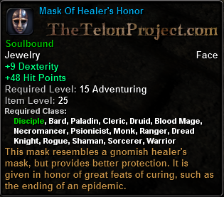 In-game tooltip for Mask Of Healer's Honor