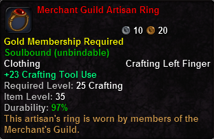 In-game tooltip for Merchant Guild Artisan Ring