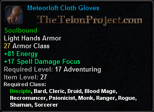 In-game tooltip for Meteorloft Cloth Gloves