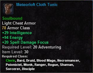 In-game tooltip for Meteorloft Cloth Tunic