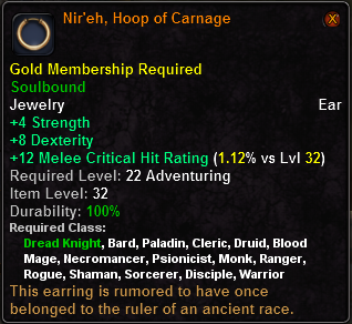 In-game tooltip for Nir'eh, Hoop Of Carnage