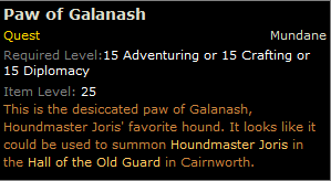 In-game tooltip for Paw Of Galanash