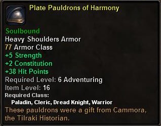 In-game tooltip for Plate Pauldrons Of Harmony