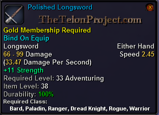 In-game tooltip for Polished Longsword