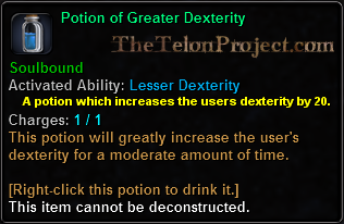 In-game tooltip for Potion Of Greater Dexterity