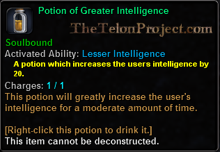 In-game tooltip for Potion Of Greater Intelligence