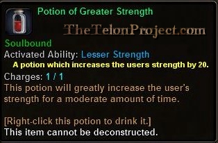 In-game tooltip for Potion Of Greater Strength