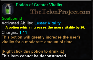 In-game tooltip for Potion Of Greater Vitality