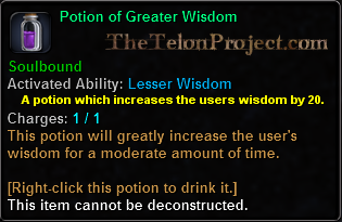 In-game tooltip for Potion Of Greater Wisdom