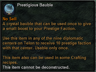 In-game tooltip for Prestigious Bauble