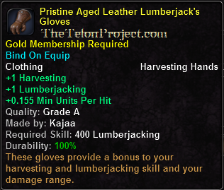 In-game tooltip for Pristine Aged Leather Lumberjack's Gloves