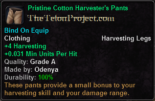 In-game tooltip for Pristine Cotton Harvester's Pants