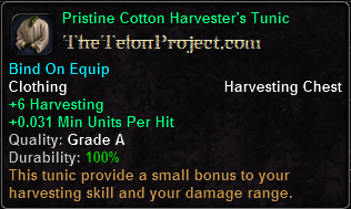 In-game tooltip for Pristine Cotton Harvester's Tunic