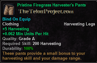 In-game tooltip for Pristine Firegrass Harvester's Pants