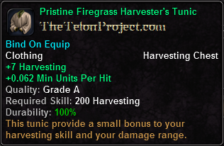 In-game tooltip for Pristine Firegrass Harvester's Tunic