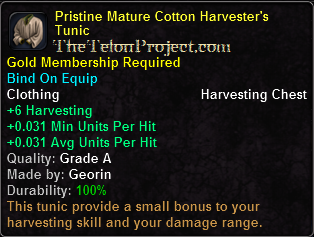 In-game tooltip for Pristine Mature Cotton Harvester's Tunic