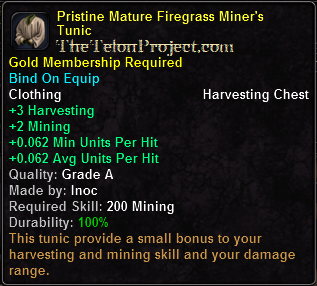 In-game tooltip for Pristine Mature Firegrass Miner's Tunic