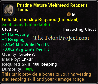 In-game tooltip for Pristine Mature Vielthread Reaper's Tunic