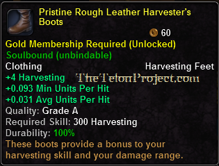 In-game tooltip for Pristine Rough Leather Harvester's Boots