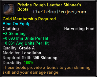 In-game tooltip for Pristine Rough Leather Skinner's Boots