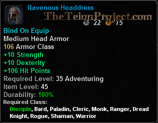 In-game tooltip for Ravenous Headdress