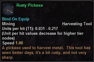 In-game tooltip for Rusty Pickaxe