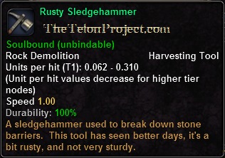 In-game tooltip for Rusty Sledgehammer