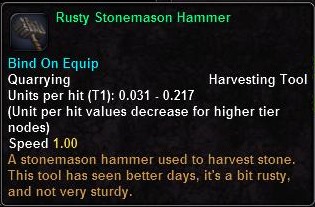 In-game tooltip for Rusty Stonemason Hammer