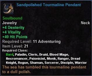 In-game tooltip for Sandpolished Tourmaline Pendant