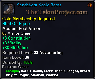 In-game tooltip for Sandshorn Scale Boots