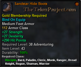 In-game tooltip for Sandstar Hide Boots